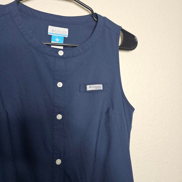 Columbira PFG crystal springs navy blue sleeveless button up vented dress size S - Picture 7 of 7